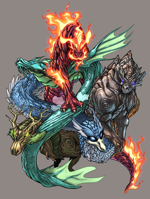 four elemental dragons