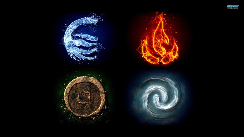 Four Elemental Symbols — Black, Dramatic, Digital Art