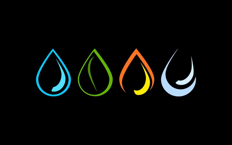 Four Elemental Symbols — Blue, Minimalist, Vector Art, Water