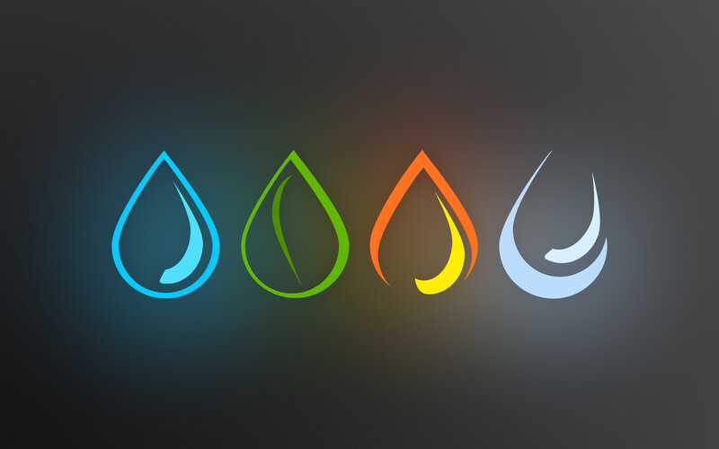 Four Elemental Symbols — Blue, Neutral