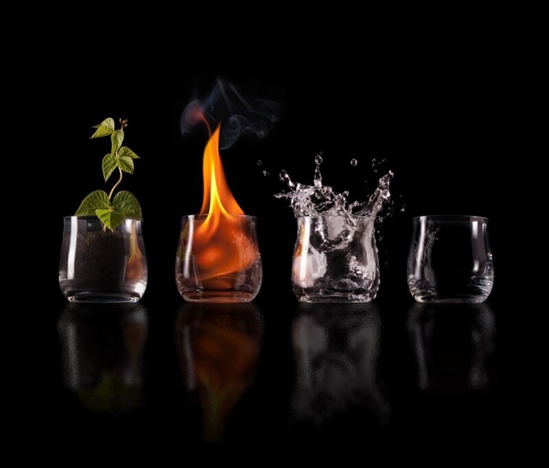 four elements in glasses