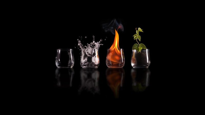 Four Elements in Glasses — Black, Dramatic, Photograph, Fire