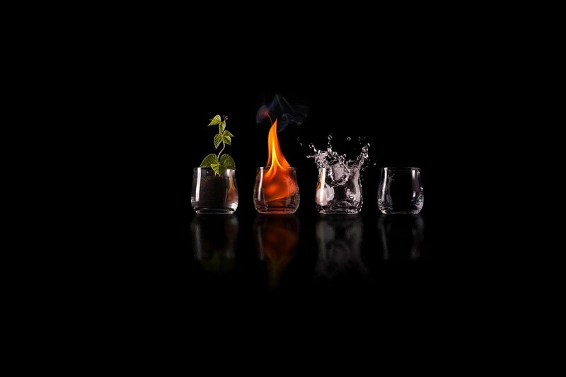 Four Elements in Glasses — Black, Dramatic, Photograph, Plant