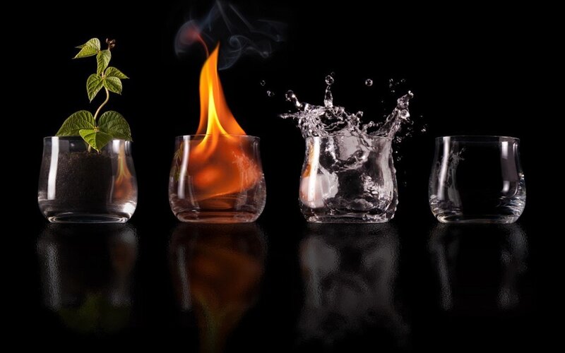 Four Elements in Glasses — Black, Fire