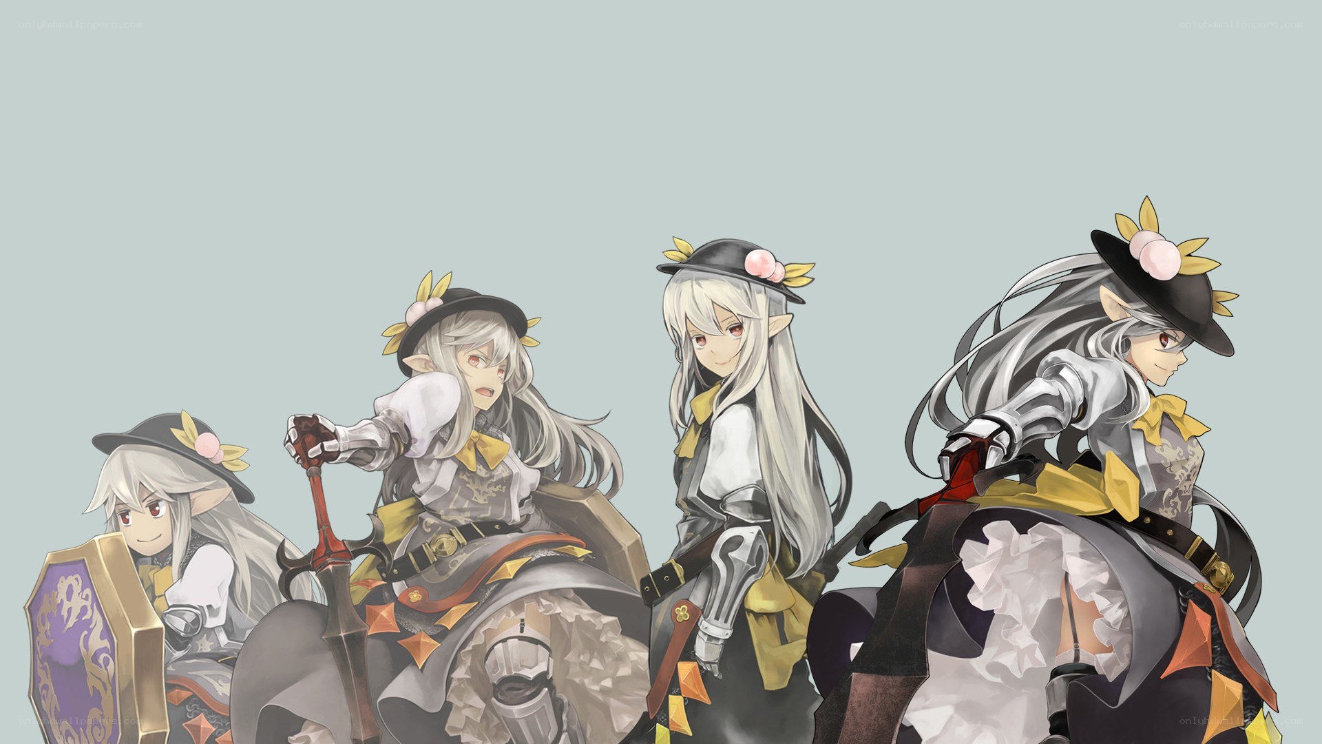 four elf characters in fantasy attire