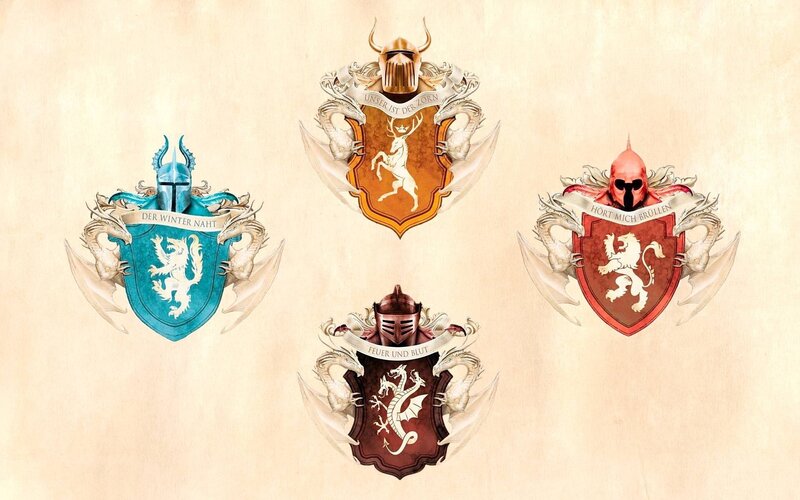 Four fantasy heraldic crests
