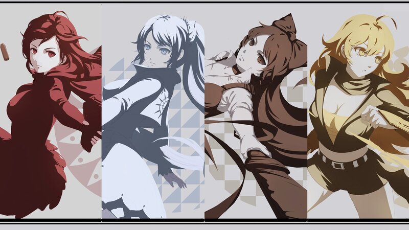 Four Female Anime Characters — Red, Dramatic, Anime Art
