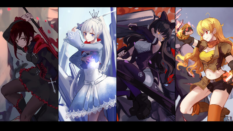 Four Female Anime Characters — White, Dramatic
