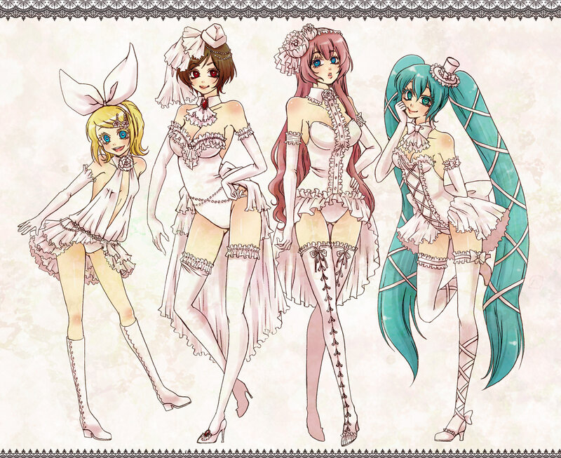 Four Female Anime Characters — White