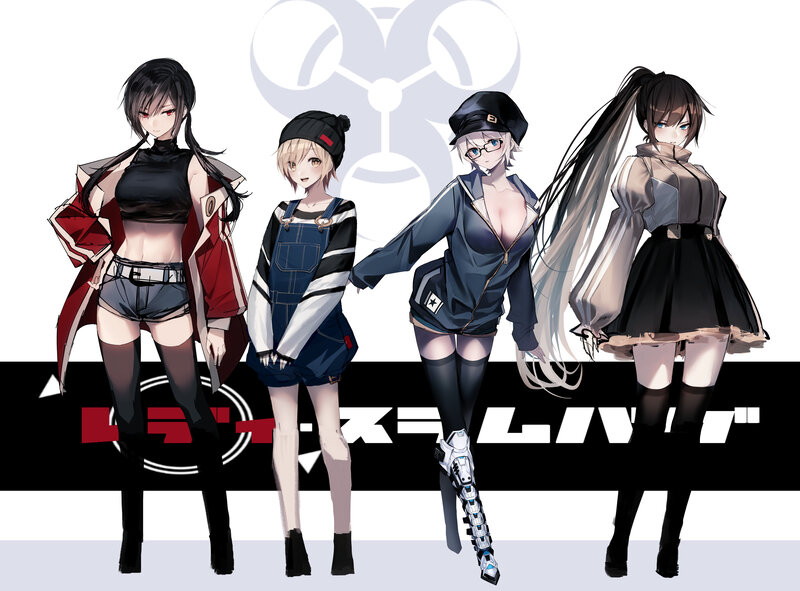 Four Female Characters — Black, Dramatic, Digital Art, Anime Art