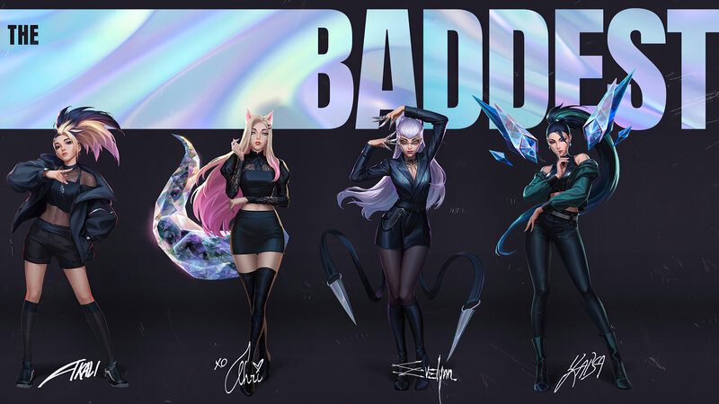 Four Female Characters — Black, Dramatic, Digital Art, Text