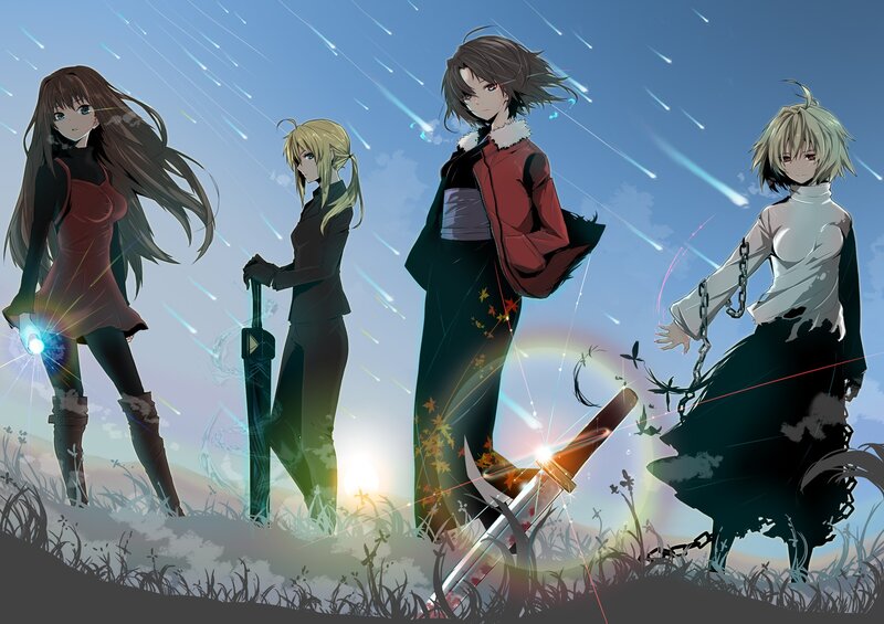 Four Female Characters — Blue, Dramatic, Night, Anime