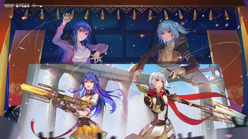Four Female Characters — Blue, Dramatic, Night, Digital Art