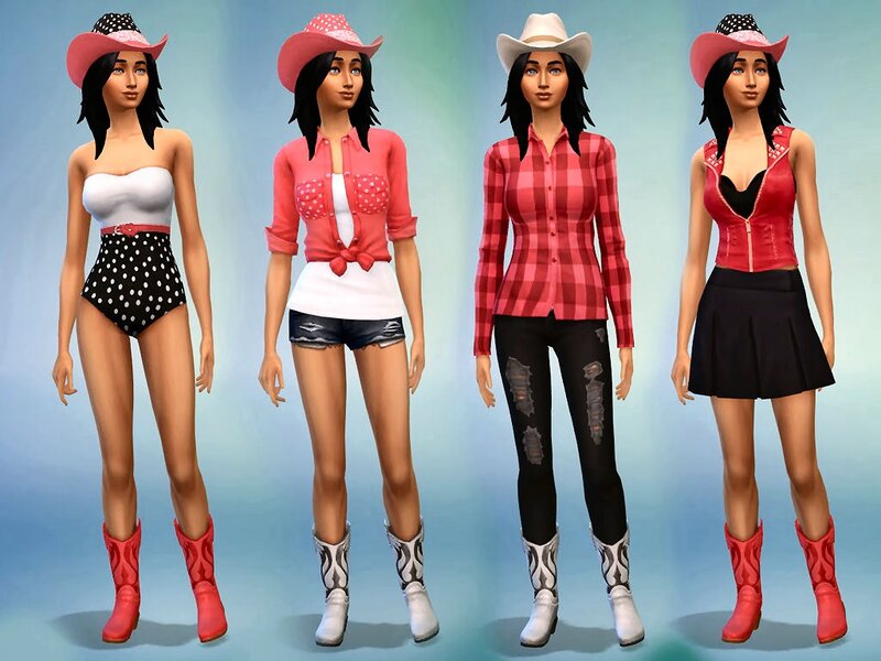 Four Female Characters in Cowboy Outfits