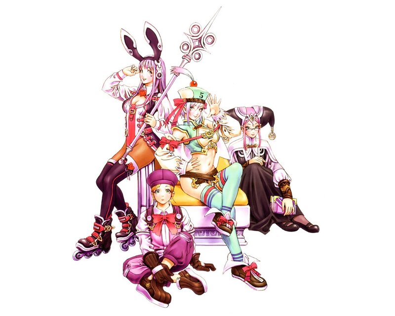 Four female characters in fantasy attire