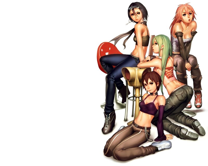Four female characters in stylized art