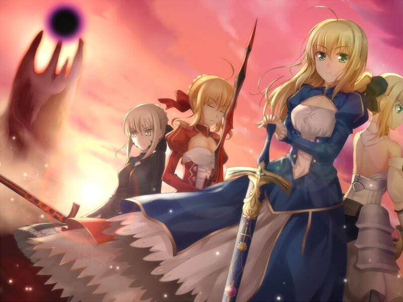 Four Female Characters — Pink, Dramatic, Sunset, Anime