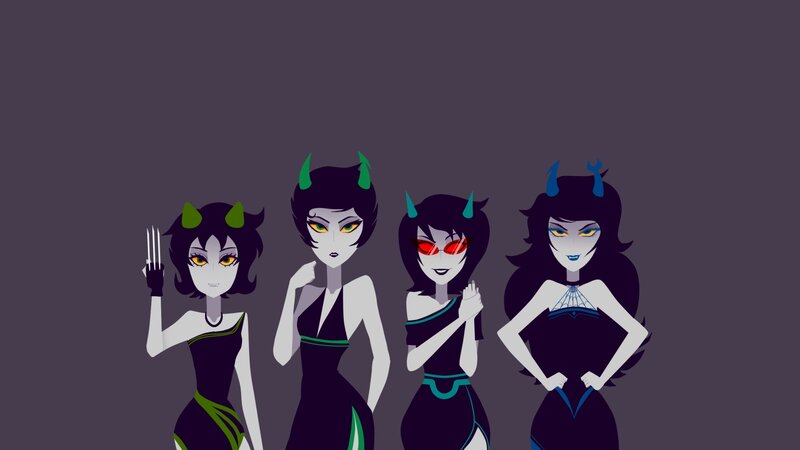 Four Female Characters — Purple, Confident, Digital Art, Horns