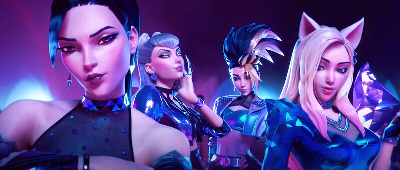 Four Female Characters — Purple, Dramatic, Night, 3d Render