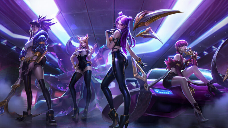 Four Female Characters — Purple, Dramatic, Night, Digital Art, Car