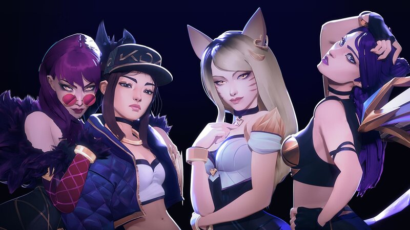 Four Female Characters — Purple, Dramatic, Night, Digital Art, Cat Ears