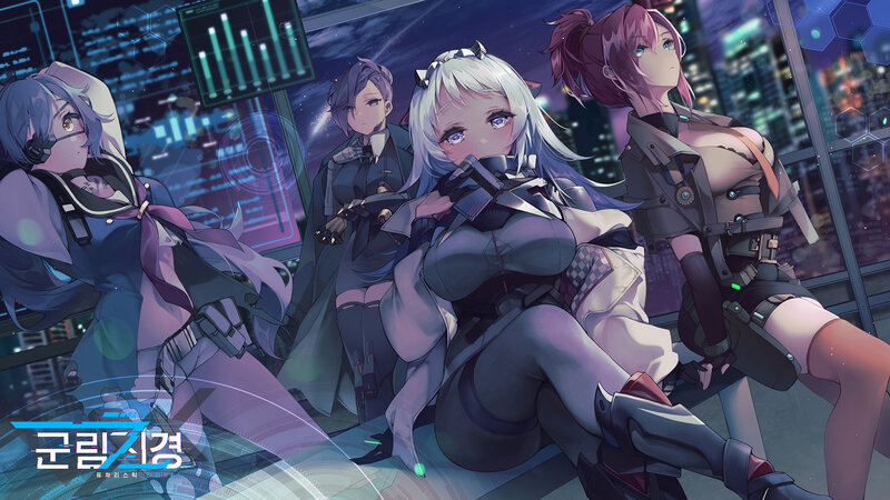 Four Female Characters — Purple, Dramatic, Night, Digital Art, Cityscape