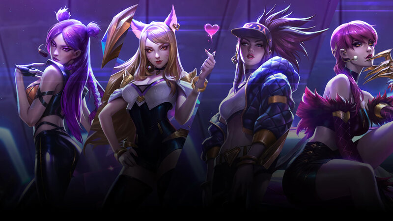 Four Female Characters — Purple, Dramatic, Night, Digital Art, Microphone