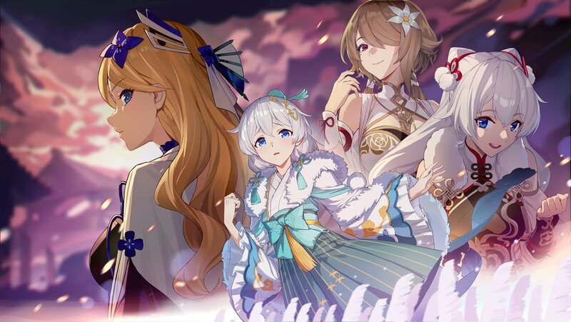 Four Female Characters — Purple, Dramatic, Sunset