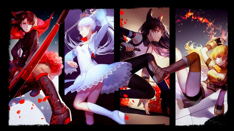 Four Female Characters — Red, Dramatic, Digital Art