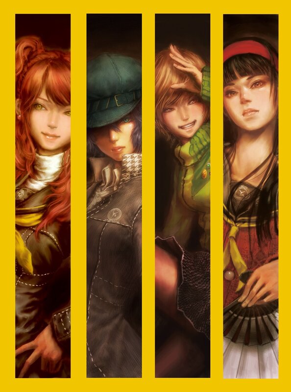 Four Female Characters — Yellow, Dramatic, Digital Art