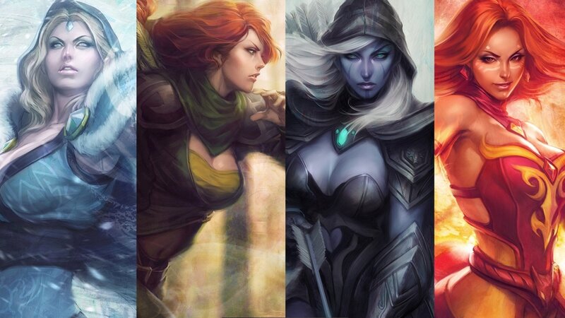 Four Female Fantasy Characters — Blue, Dramatic, Digital Art
