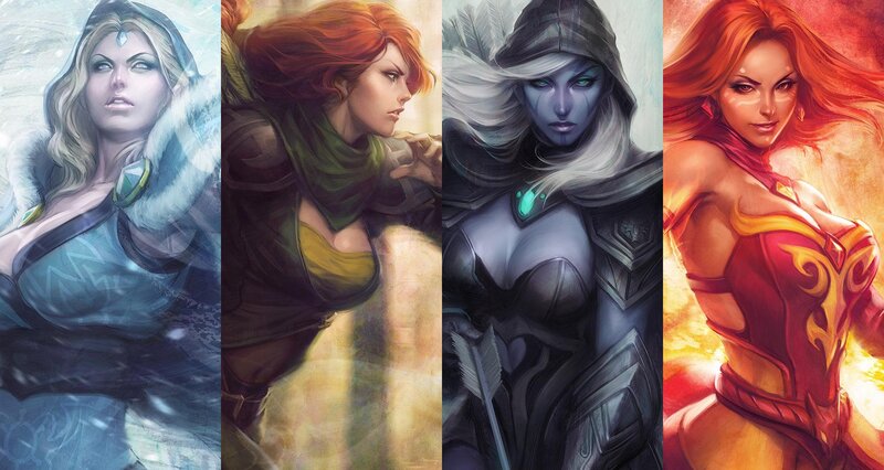 Four Female Fantasy Characters — Blue, Dramatic