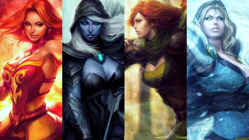 Four Female Fantasy Characters — Red