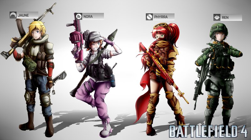 Four Female Soldiers — Gray, Action-oriented