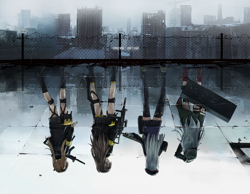 Four Female Soldiers — Gray, Dramatic