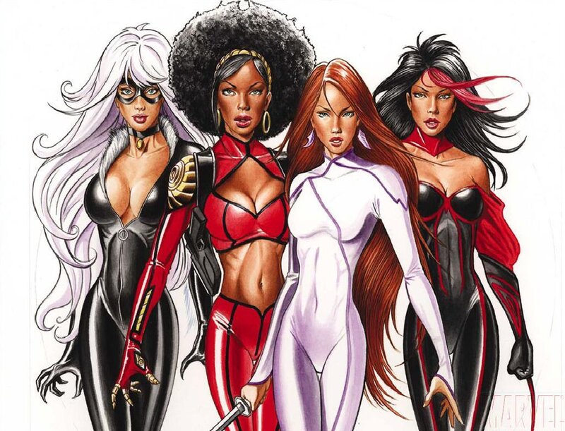 Four Female Superheroes — Red