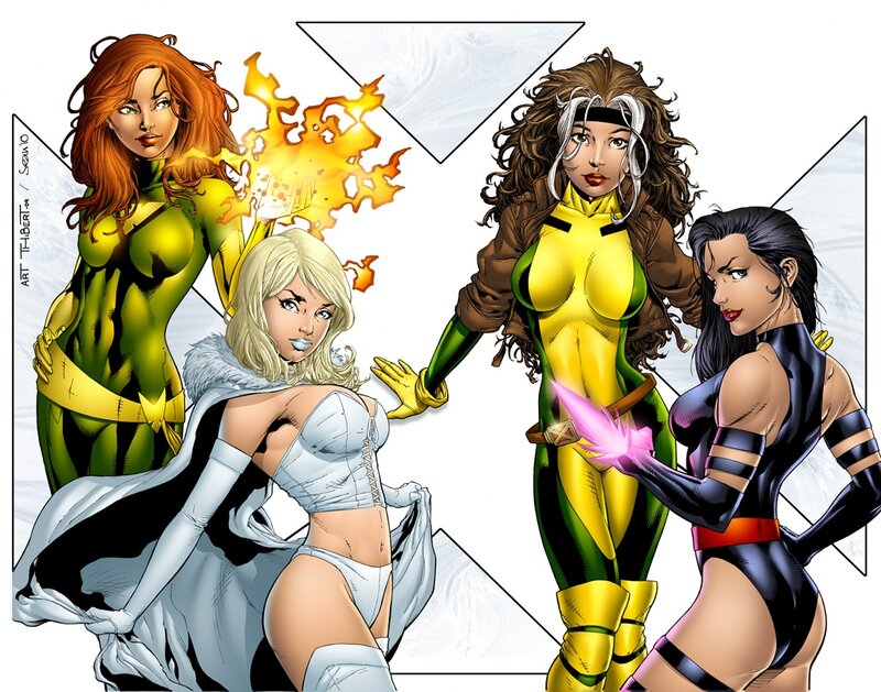 Four Female Superheroes — Yellow, Dramatic