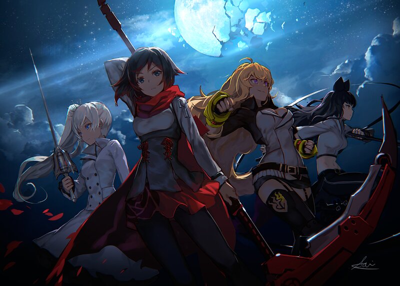 Four Female Warriors — Blue, Dramatic, Night