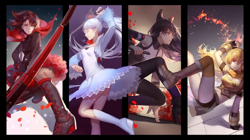 Four Female Warriors — Red, Dramatic, Night