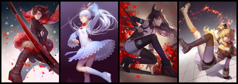 Four Female Warriors — Red, Dramatic