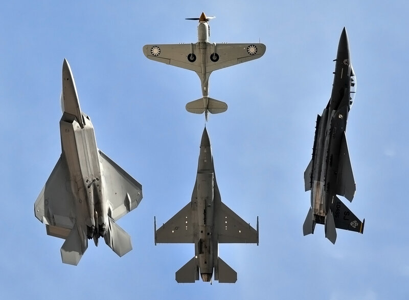 Four fighter jets in formation