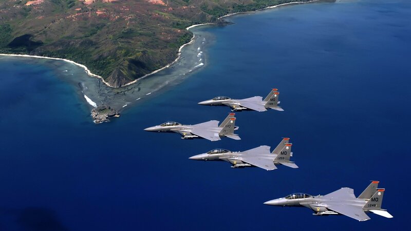 Four Fighter Jets in Formation — Blue, Aerial