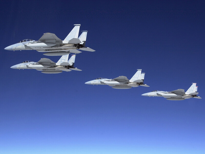 Four Fighter Jets in Formation — Blue, Calm