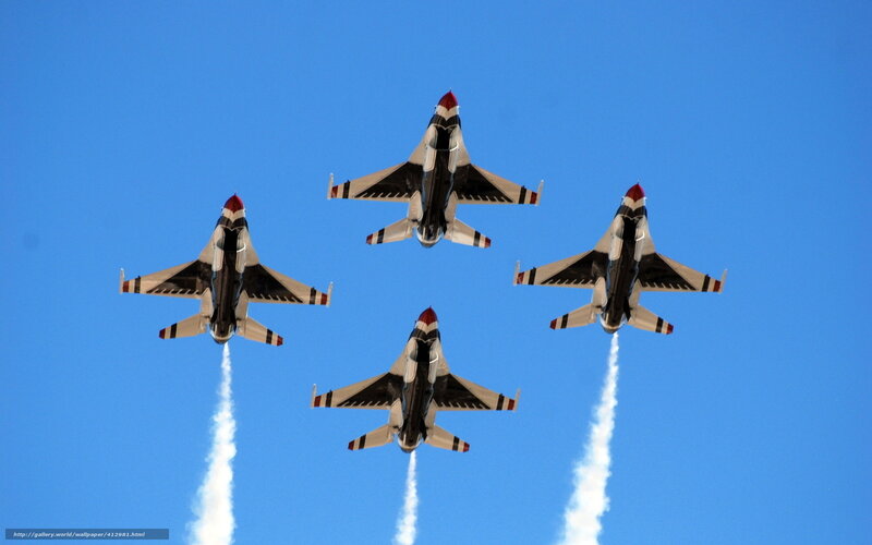Four Fighter Jets in Formation — Blue, Dynamic, Afternoon, Photograph, Smoke Trails, Blue Sky