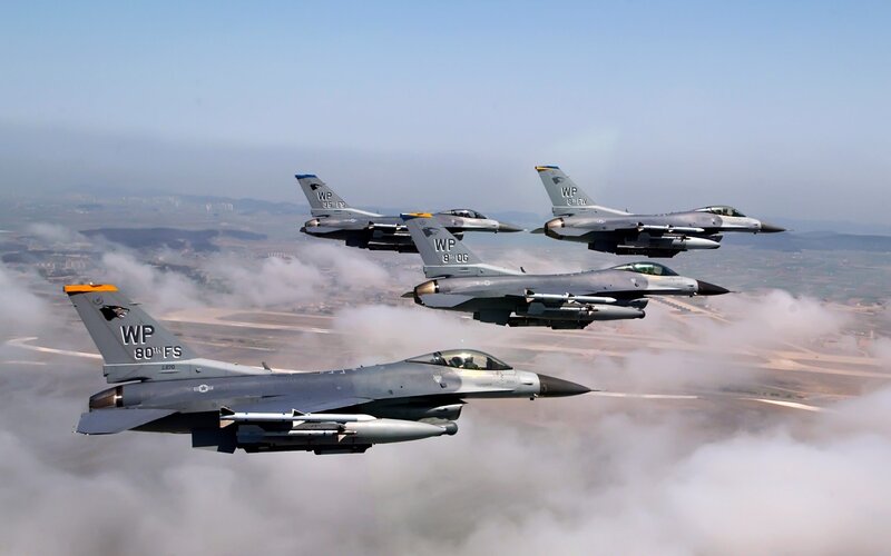 Four Fighter Jets in Formation — Gray, Dramatic, Afternoon, Photograph
