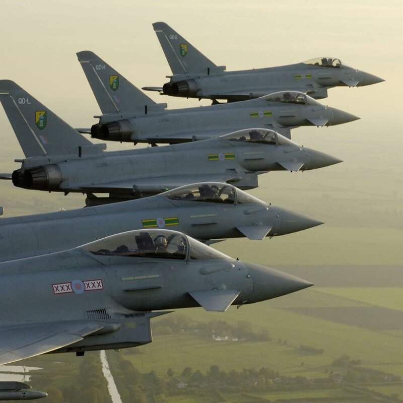 Four Fighter Jets in Formation — Gray, Dramatic, Sunset, Photograph, Aircraft, Sky