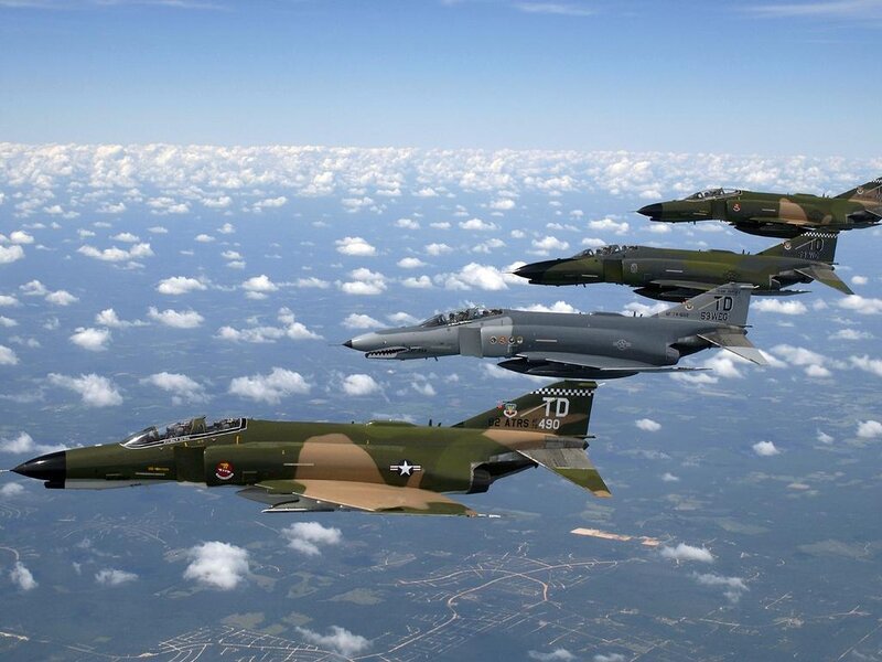 Four Fighter Jets in Formation — Green, Aerial