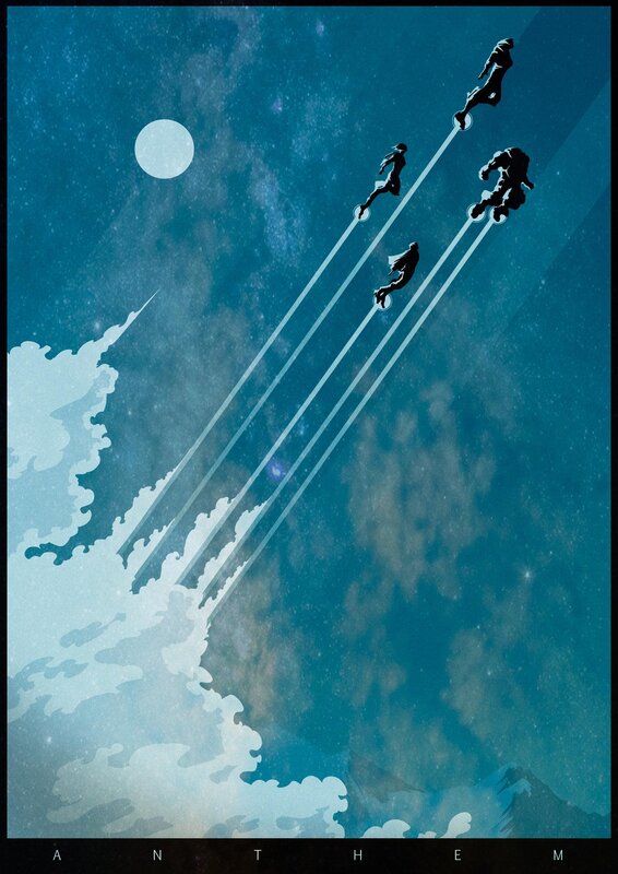 Four Figures Flying Upward