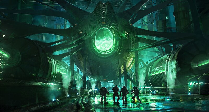 Four Figures in a Sci-fi Facility
