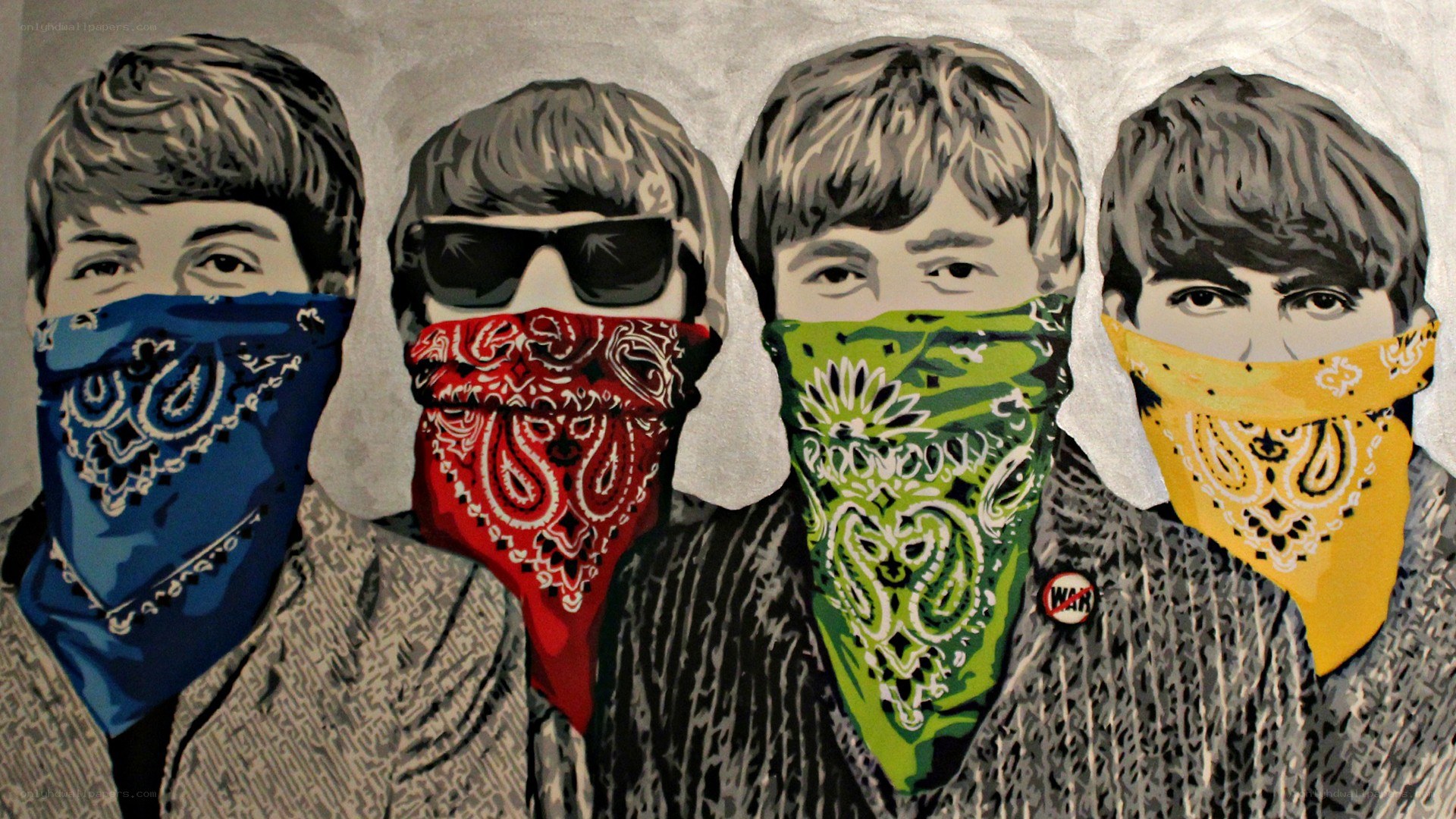 Four figures with bandanas